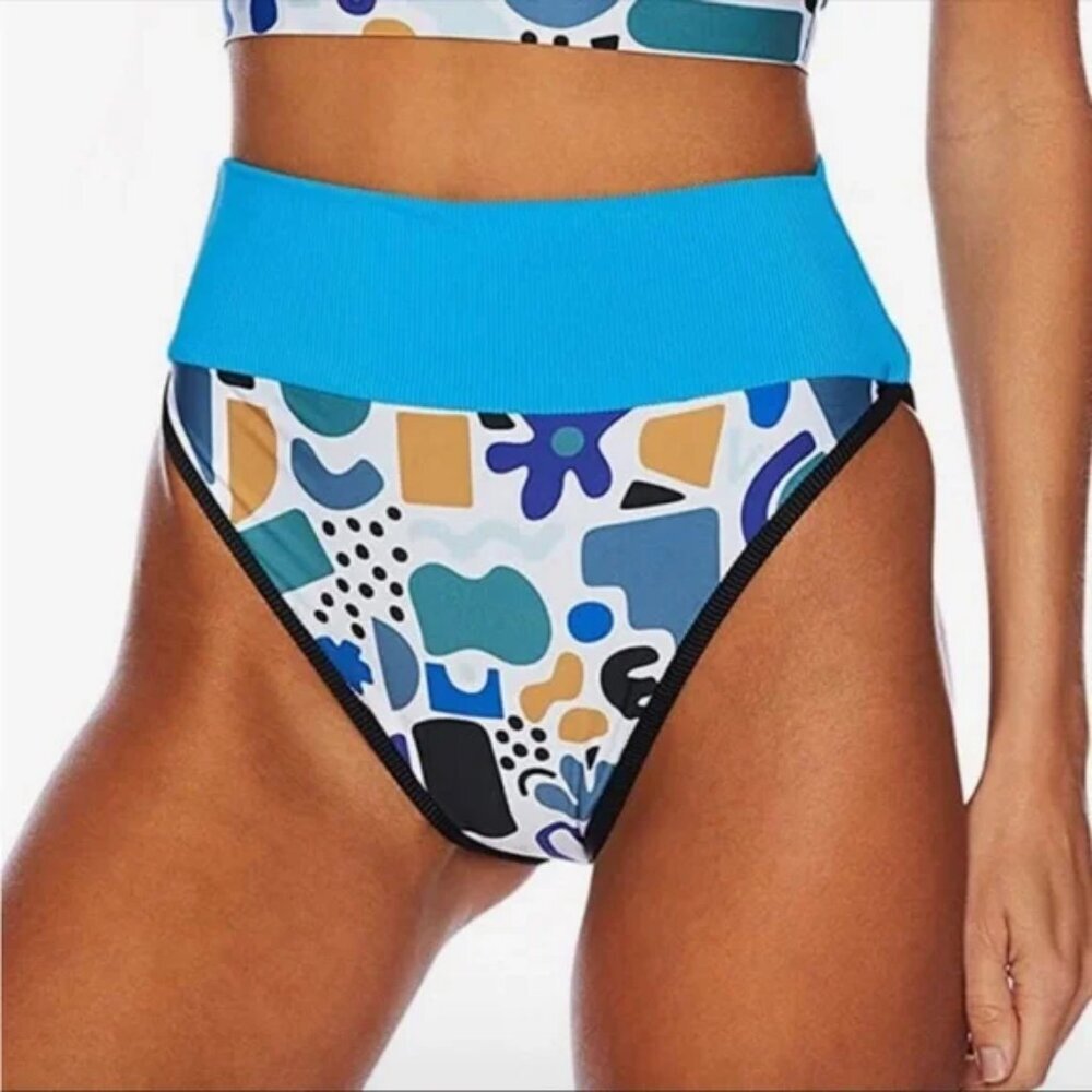 NWT Beach Riot Emmy Bikini Bottoms Blue Cool Abstract Shapes